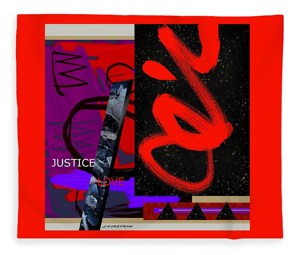 Justice Fleece Blanket featuring the digital art Justice and Love in Purple and Red by Janis Kirstein