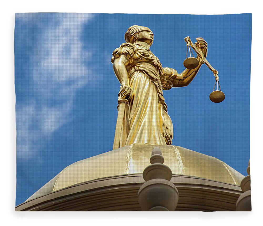 Justice Fleece Blanket featuring the photograph Justice Statue by Phil Cardamone