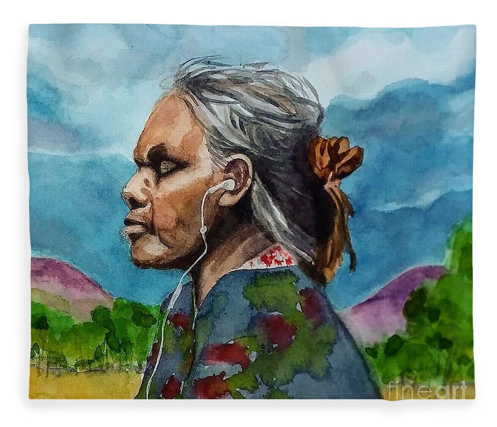 Aboriginal Woman Fleece Blanket featuring the painting Juxtaposition by Vicki B Littell