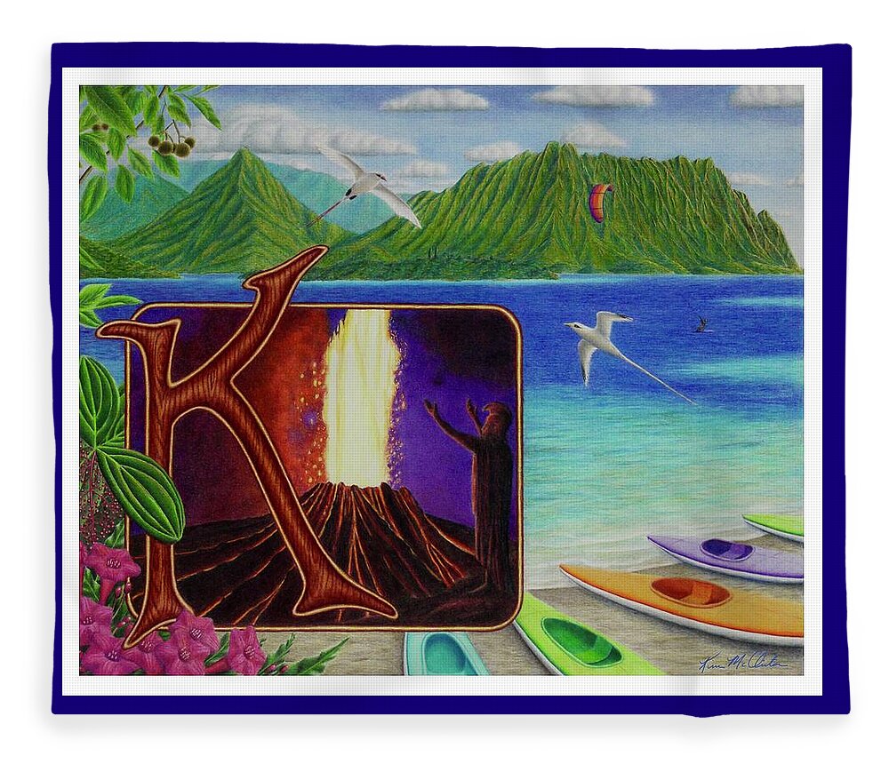 Kim Mcclinton Fleece Blanket featuring the drawing K is for Kilauea by Kim McClinton