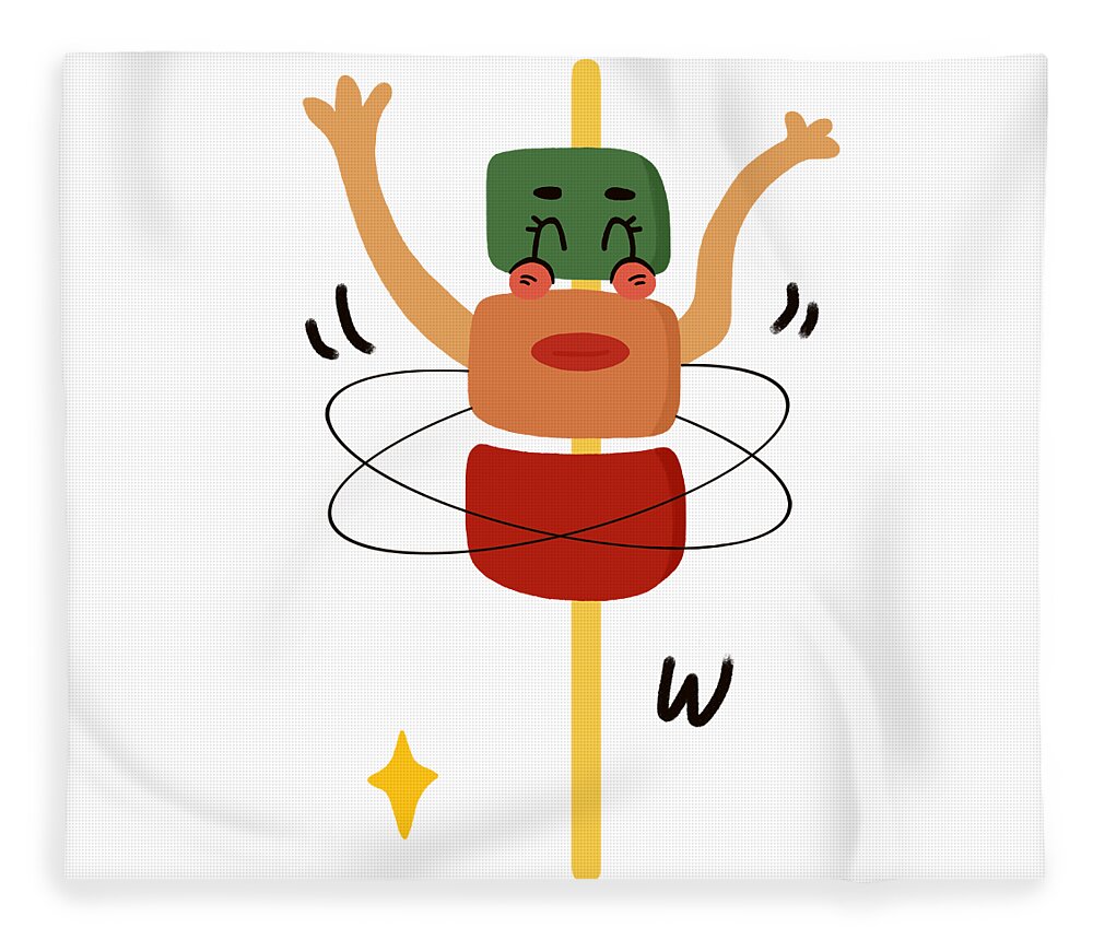 Digital，festival Fleece Blanket featuring the drawing Kabob likes to play hula hoop by Min Fen Zhu