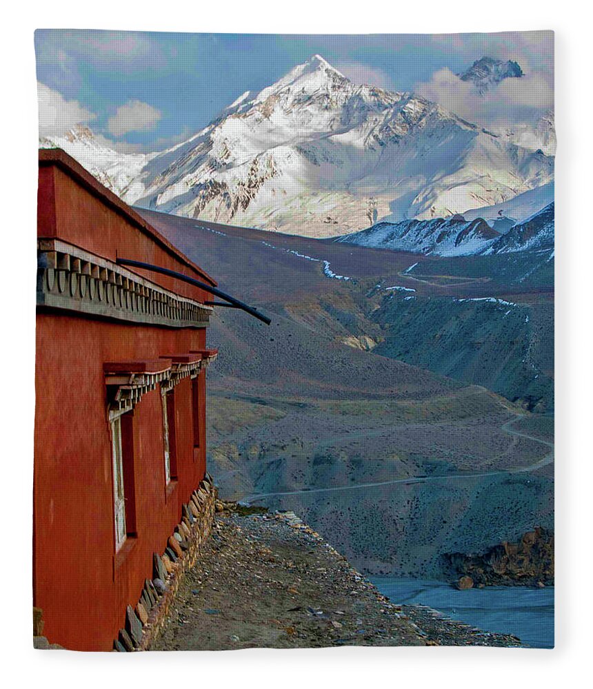 Himalayas Fleece Blanket featuring the photograph In the Shadow of the Greater Himalayas by Leslie Struxness