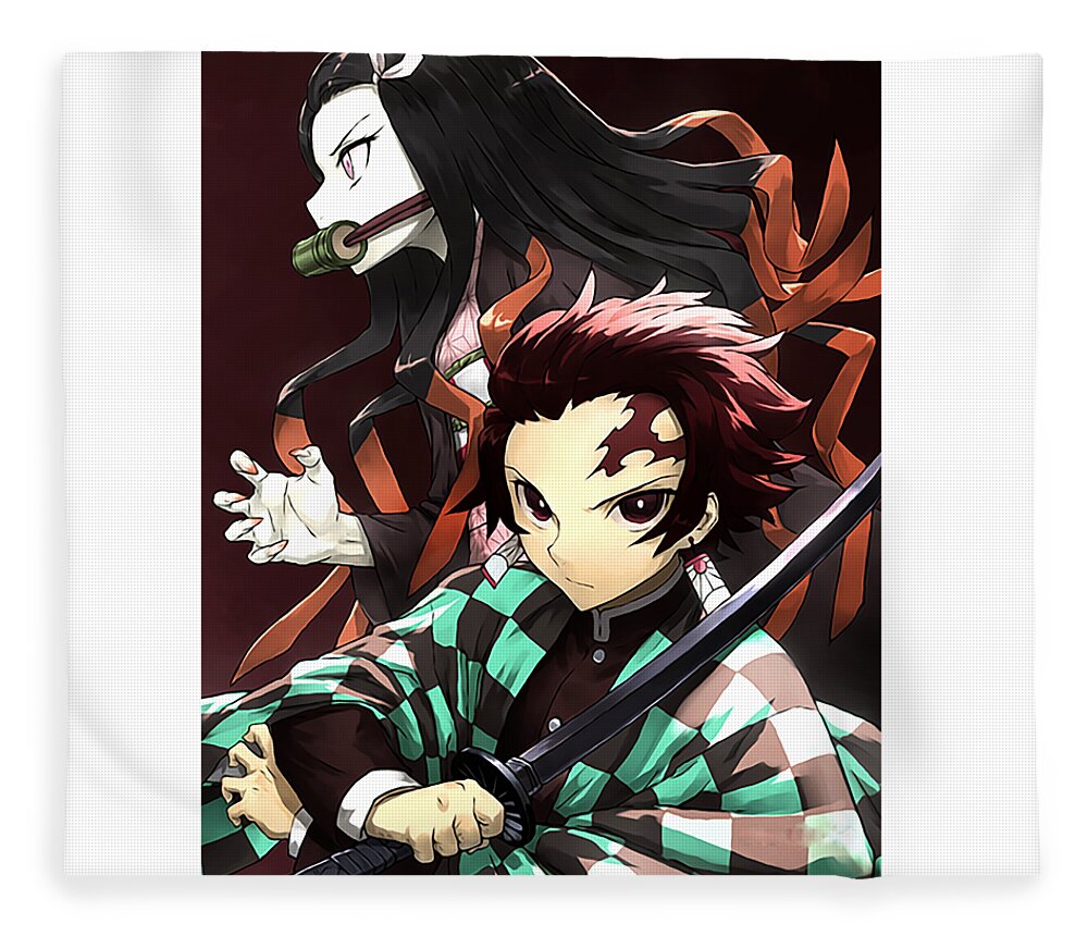 Kamado Tanjiro and Nezuko Demon Slayer Anime T Shirt Fleece Blanket