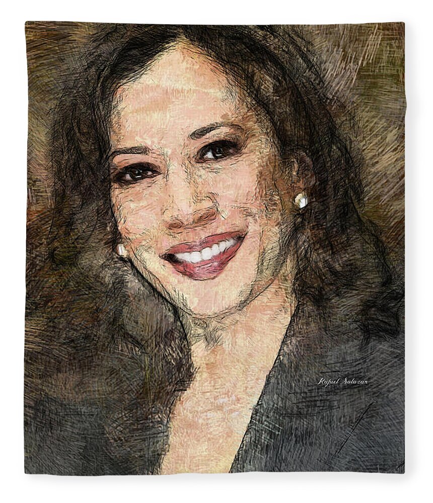 Portraits Fleece Blanket featuring the drawing Kamala Harris by Rafael Salazar