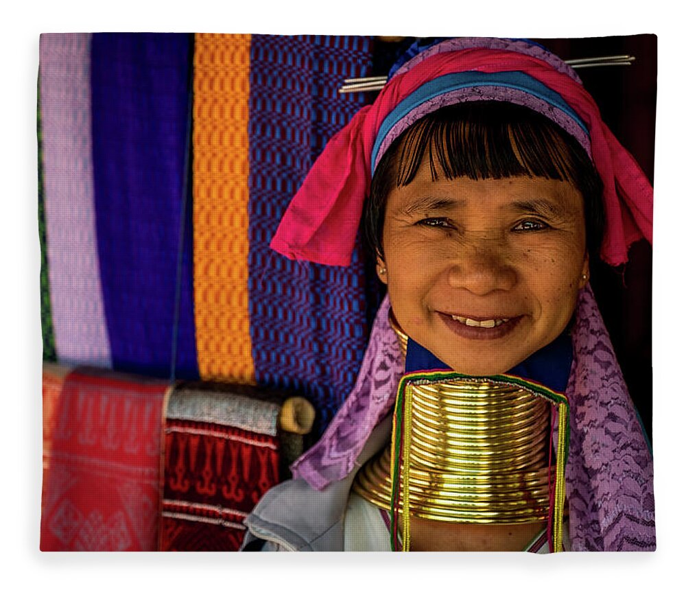 Chiang Rai Fleece Blanket featuring the photograph Karen Long Neck by Arj Munoz