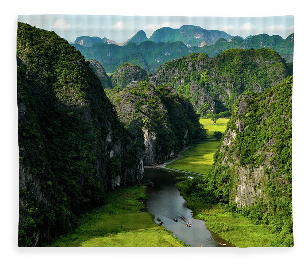 Ninh Binh Fleece Blanket featuring the photograph The River Queens - Tam Coc, Ninh Binh Region. Vietnam by Earth And Spirit
