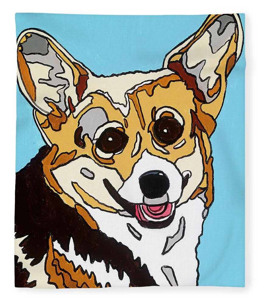 Corgi Dog Pet Fleece Blanket featuring the painting Katerina by Mike Stanko