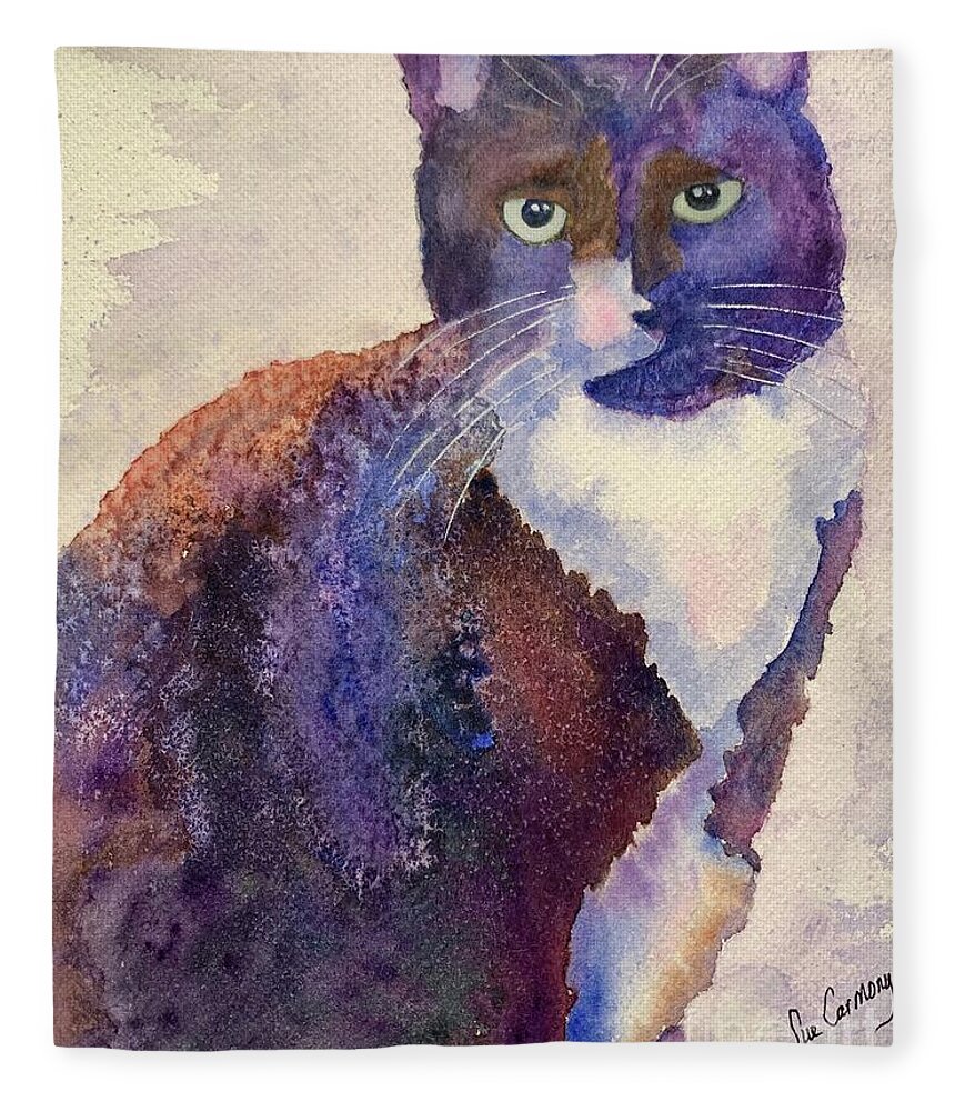 Tuxedo Fleece Blanket featuring the painting Kaylee by Sue Carmony