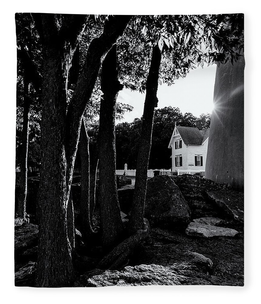 Marblehead Fleece Blanket featuring the photograph Keepers House Through the Trees by Marianne Campolongo