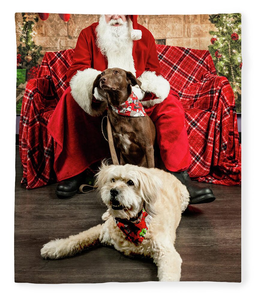 Kellie Fleece Blanket featuring the photograph Kellie and Annie with Santa 1 by Christopher Holmes