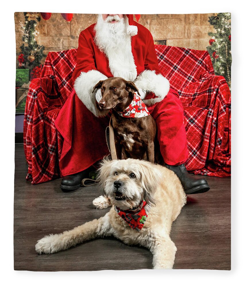 Annie Fleece Blanket featuring the photograph Kellie and Annie with Santa 2 by Christopher Holmes