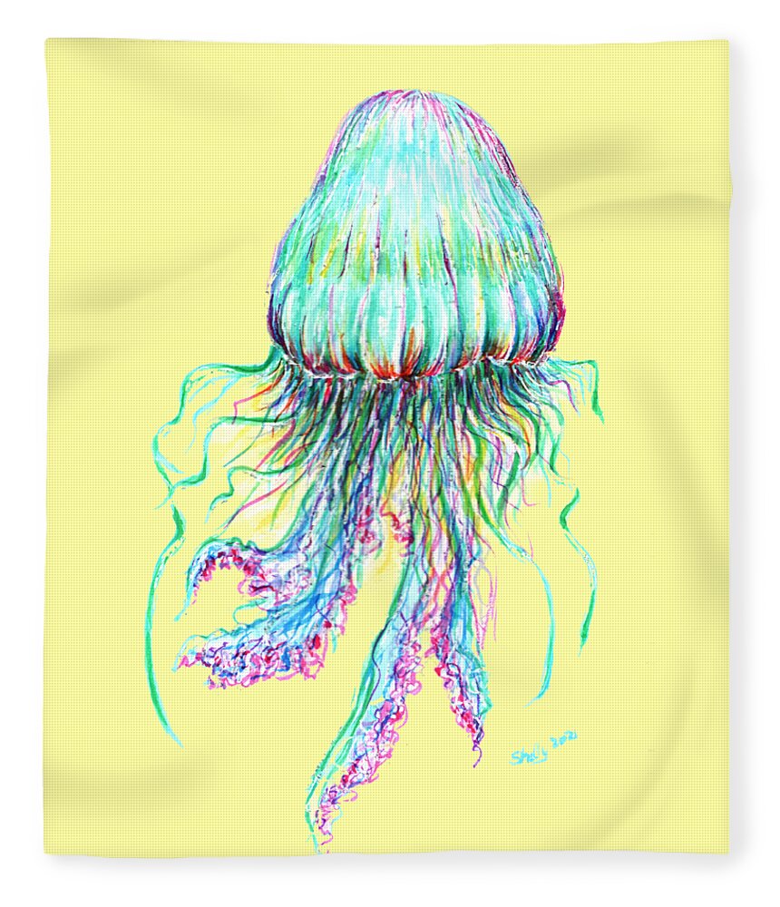 Jellyfish Fleece Blanket featuring the painting Key West Jellyfish Study 2 by Shelly Tschupp