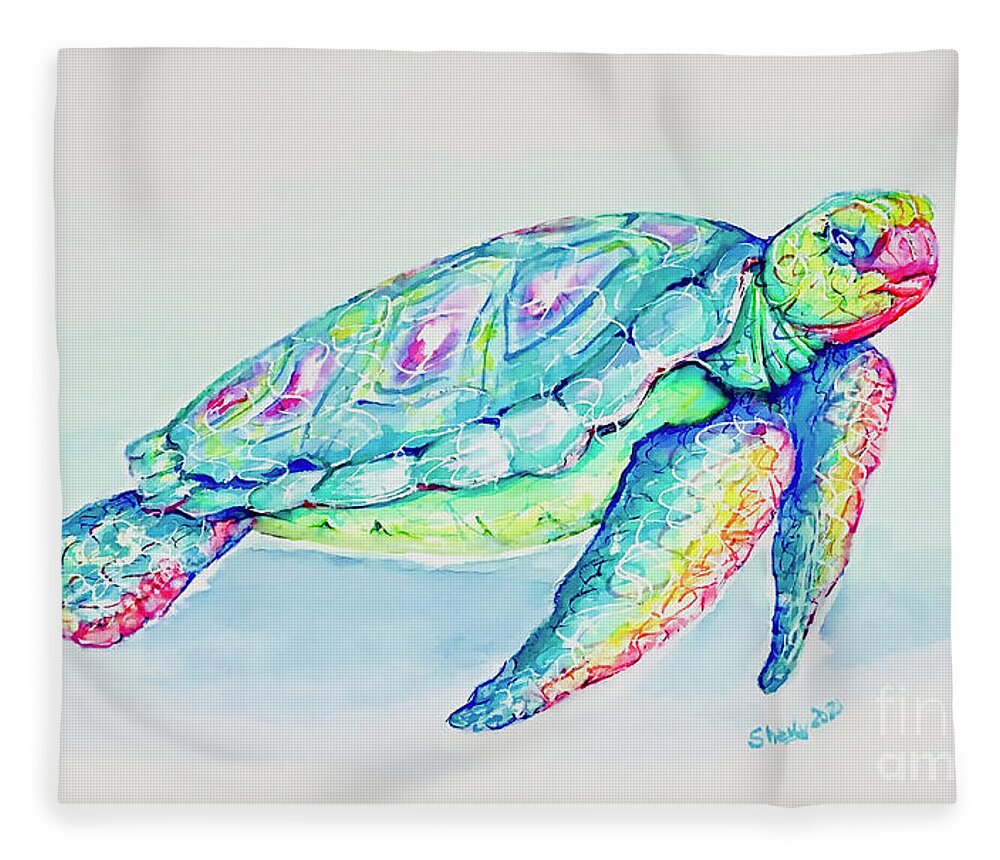 Turtle Fleece Blanket featuring the painting Key West Turtle 2021 by Shelly Tschupp