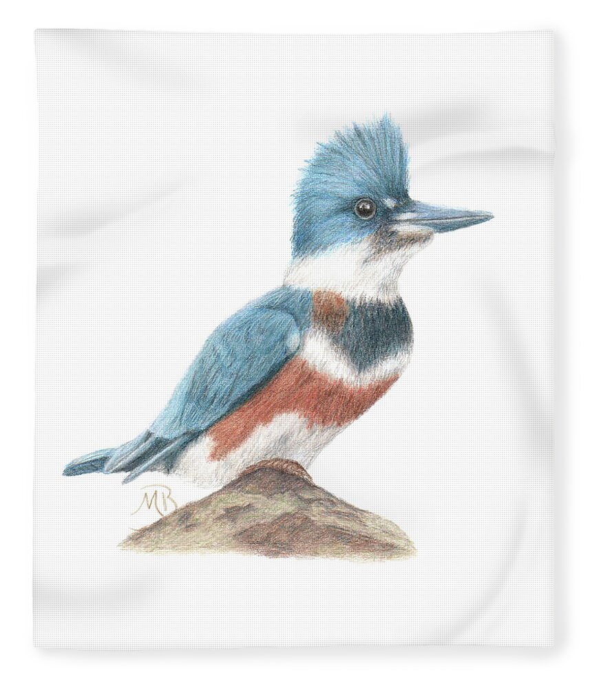 Bird Art Fleece Blanket featuring the painting Kingfisher by Monica Burnette
