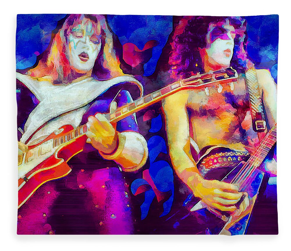 Kiss Rock Band Fleece Blanket featuring the mixed media Kiss Rock Band Ace Frehley Paul Stanley Art I Stole Your Love by The Rocker Chic