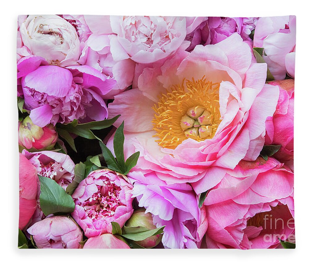 Peonies Fleece Blanket featuring the photograph Kissed by Spring by Marilyn Cornwell