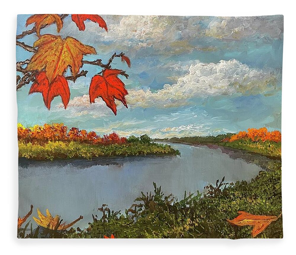 Kites Fleece Blanket featuring the painting Kites, Clouds and Sailboats by Rand Burns