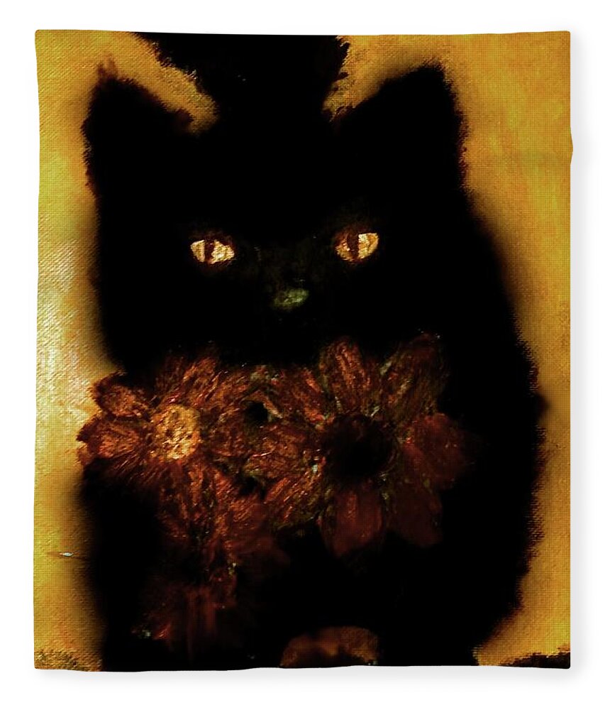 Kitten. Flowerd Fleece Blanket featuring the painting KittenFlower by Anna Adams