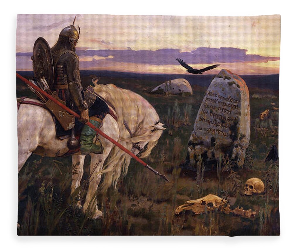 Knight Fleece Blanket featuring the painting Knight at the Crosscroads by Viktor Mikhailovich Vasnetsov