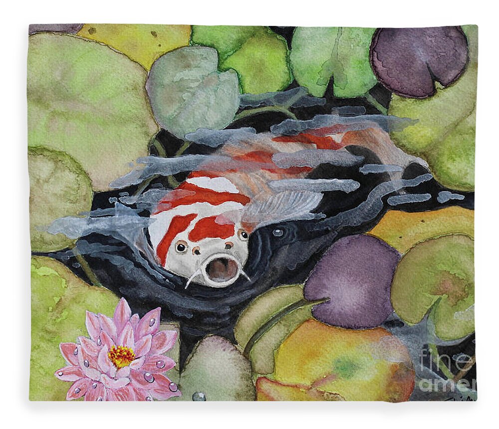 Koi Fleece Blanket featuring the painting Koi Pond by Shirley Dutchkowski