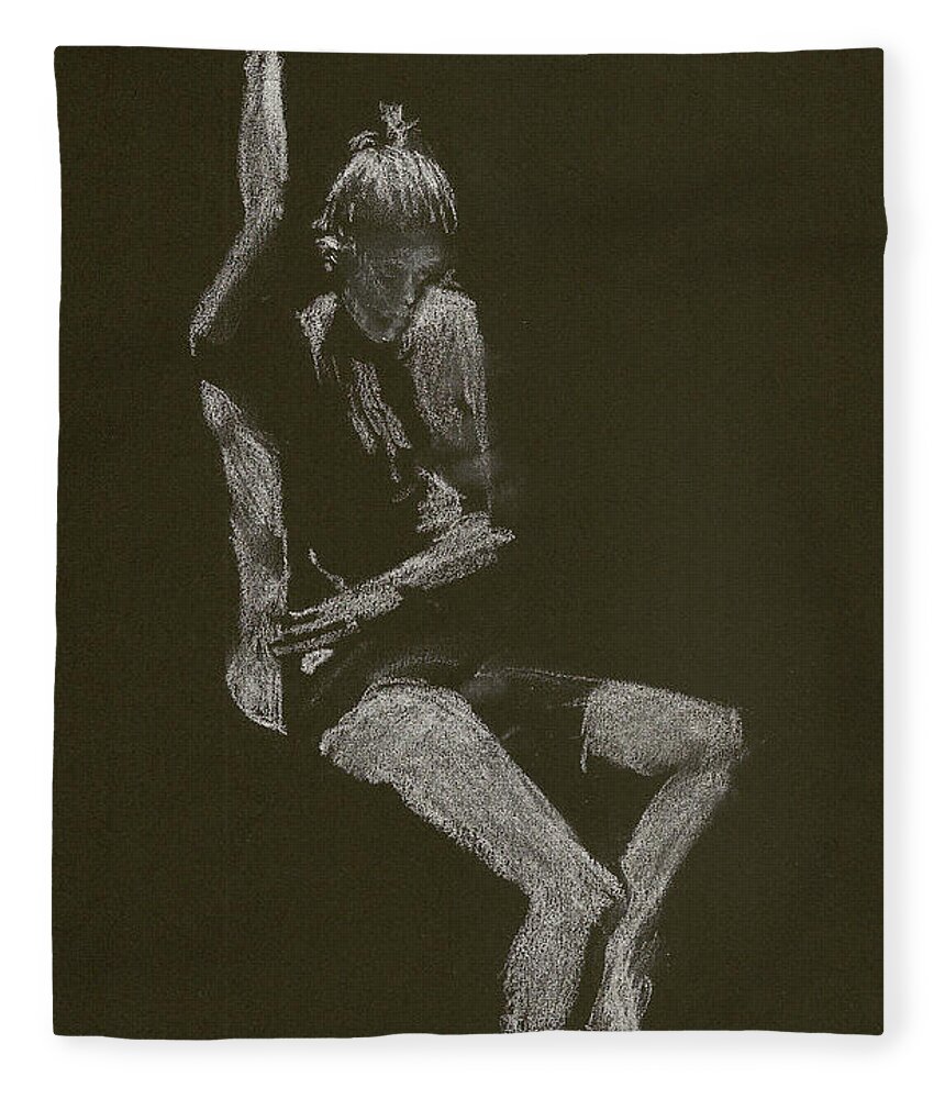 Modell Fleece Blanket featuring the drawing Kroki 2014 10 04_12 Figure Drawing White Chalk by Marica Ohlsson