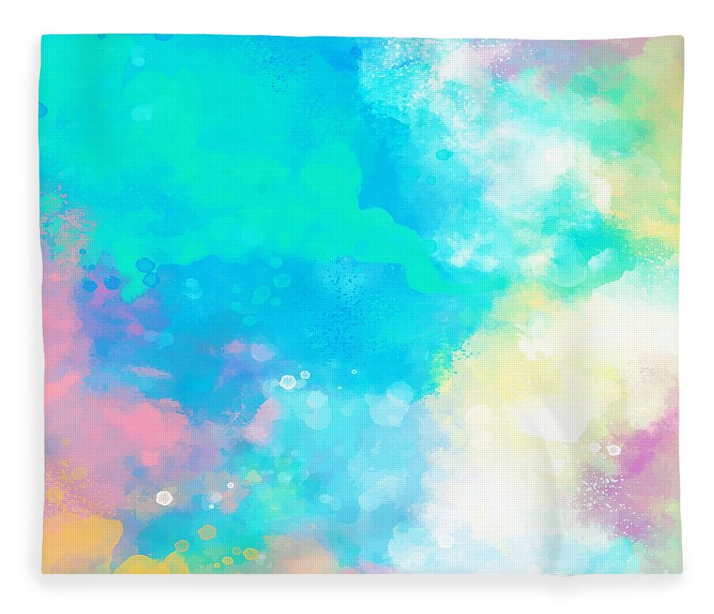 Watercolor Fleece Blanket featuring the digital art Kurasu - Artistic Abstract Blue Bright Watercolor Painting Digital Art by Sambel Pedes