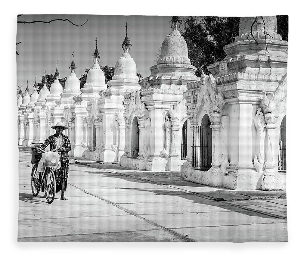Mandalay Fleece Blanket featuring the photograph Kuthodaw Pagoda by Arj Munoz