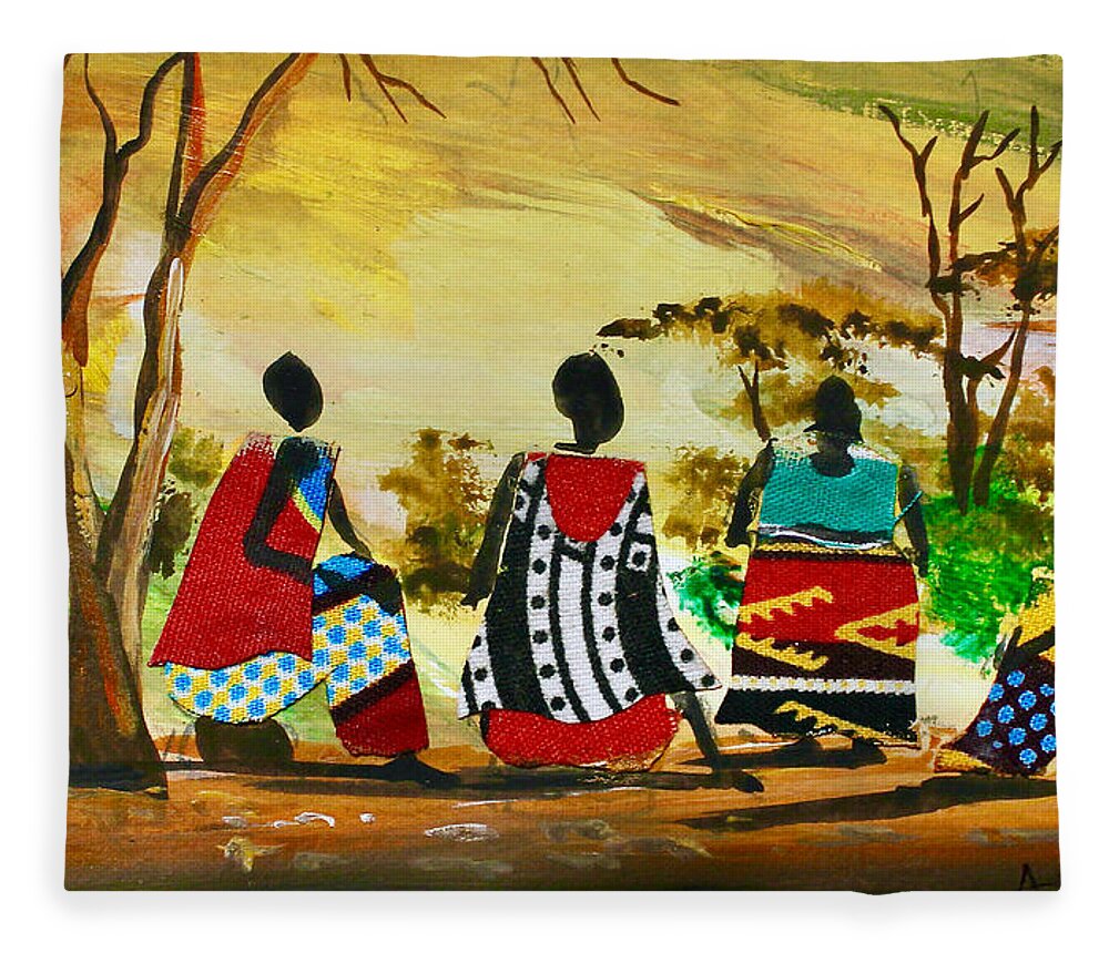 Africa Fleece Blanket featuring the painting L-308 by Albert Lizah