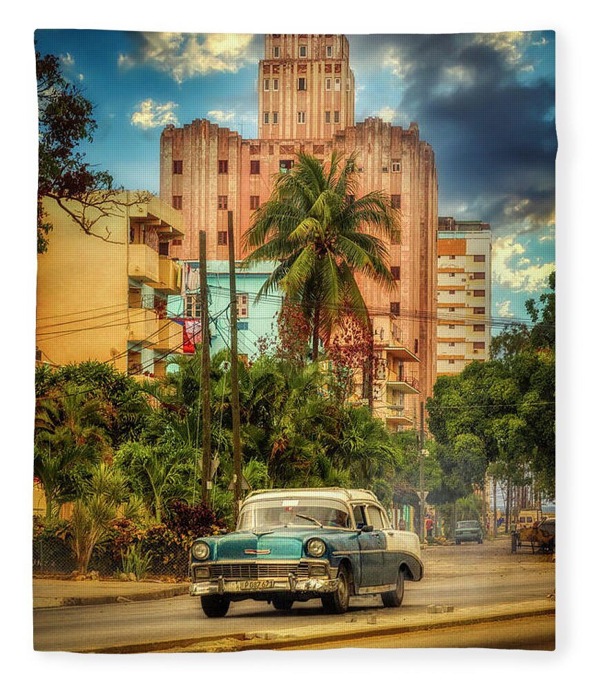Pink And Blue Fleece Blanket featuring the photograph La Colonial Tower, Havana, Cuba by Micah Offman