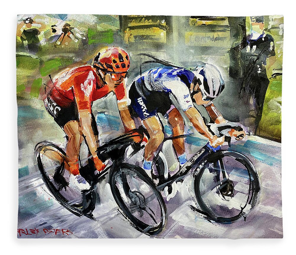 Lacourse2020 Fleece Blanket featuring the painting La Course_At The Line by Shirley Peters