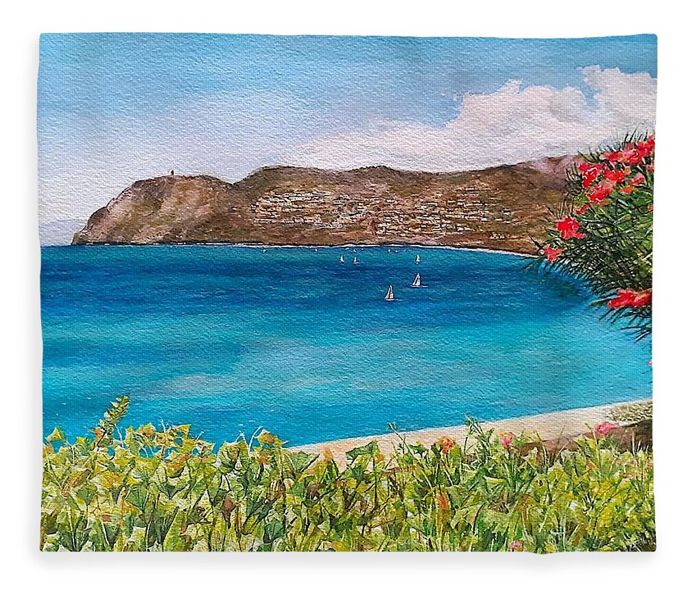 Watercolors Fleece Blanket featuring the painting La Herradura Bay by Carolina Prieto Moreno