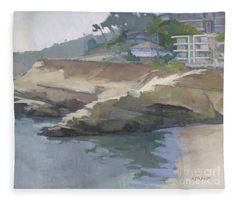 La Jolla Cove Fleece Blanket featuring the painting La Jolla Cove Calm Morning - La Jolla, San Diego, California by Paul Strahm