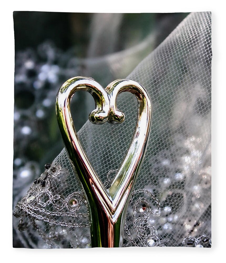 Heart Fleece Blanket featuring the photograph Lace Veil and Gold Heart by W Craig Photography
