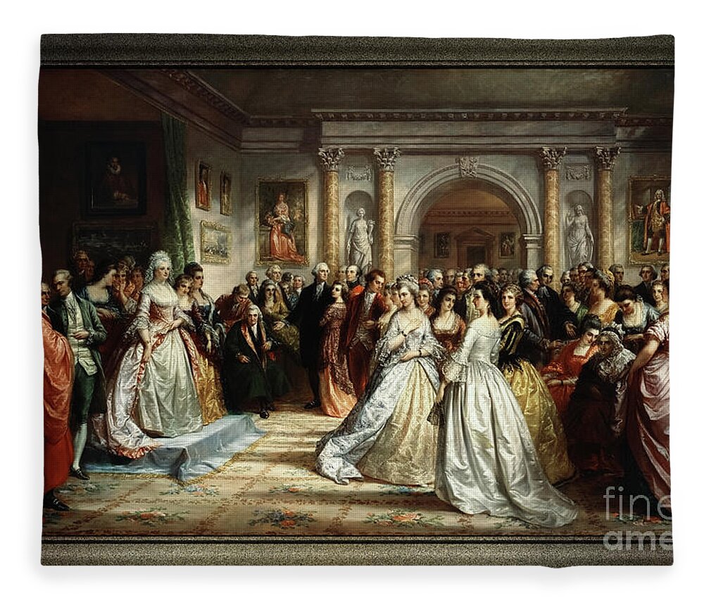 Lady Washington's Reception Day Fleece Blanket featuring the painting Lady Washington's Reception Day by Daniel Huntington Old Masters Fine Art Reproduction by Rolando Burbon