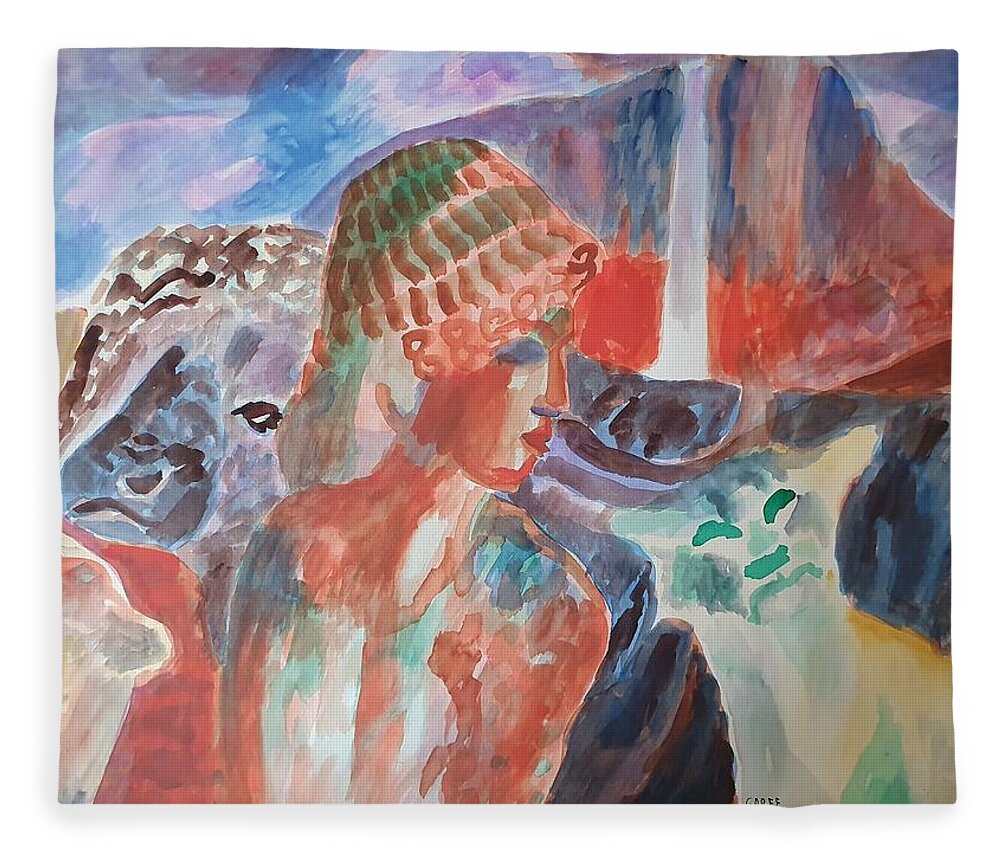 Classical Greek Sculpture Fleece Blanket featuring the painting Lady with Wildlife by Enrico Garff