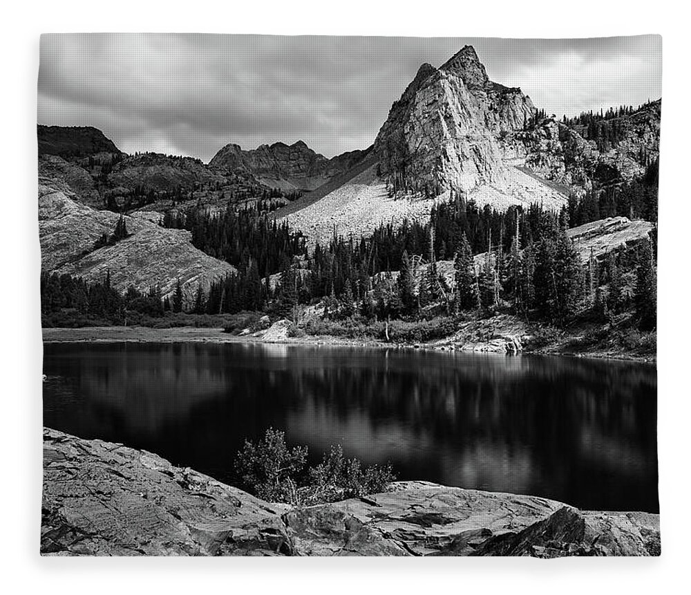 Utah Fleece Blanket featuring the photograph Lake Blanche and the Sundial Black and White - Big Cottonwood Canyon, Utah by Brett Pelletier