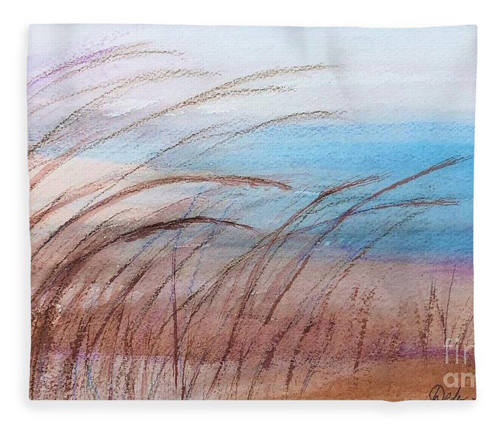 Door County Fleece Blanket featuring the painting Lake Grass by Deb Stroh-Larson