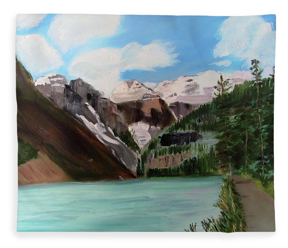 Alberta Fleece Blanket featuring the painting Lake Louise by Linda Feinberg