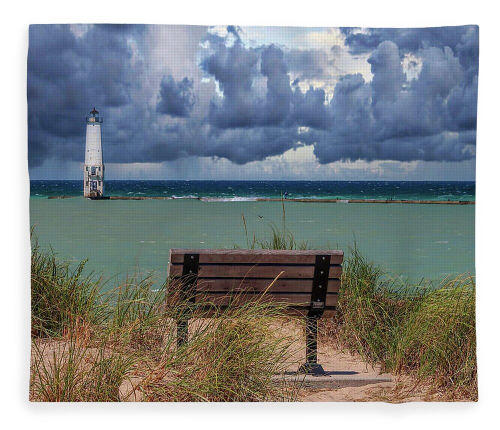 Northernmichigan Fleece Blanket featuring the photograph Lake Michigan Storm IMG_2578 by Michael Thomas