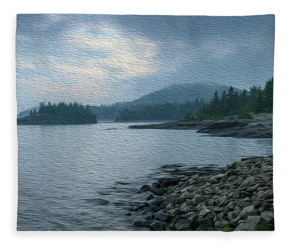 Mist Fleece Blanket featuring the photograph Early Morning on Lake Superior by Robert Carter