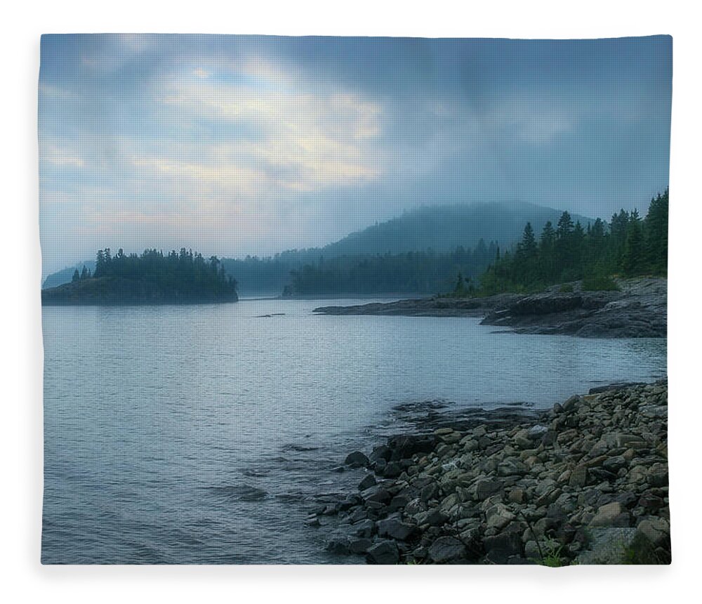 Mist Fleece Blanket featuring the photograph Lake Superior Shoreline by Robert Carter