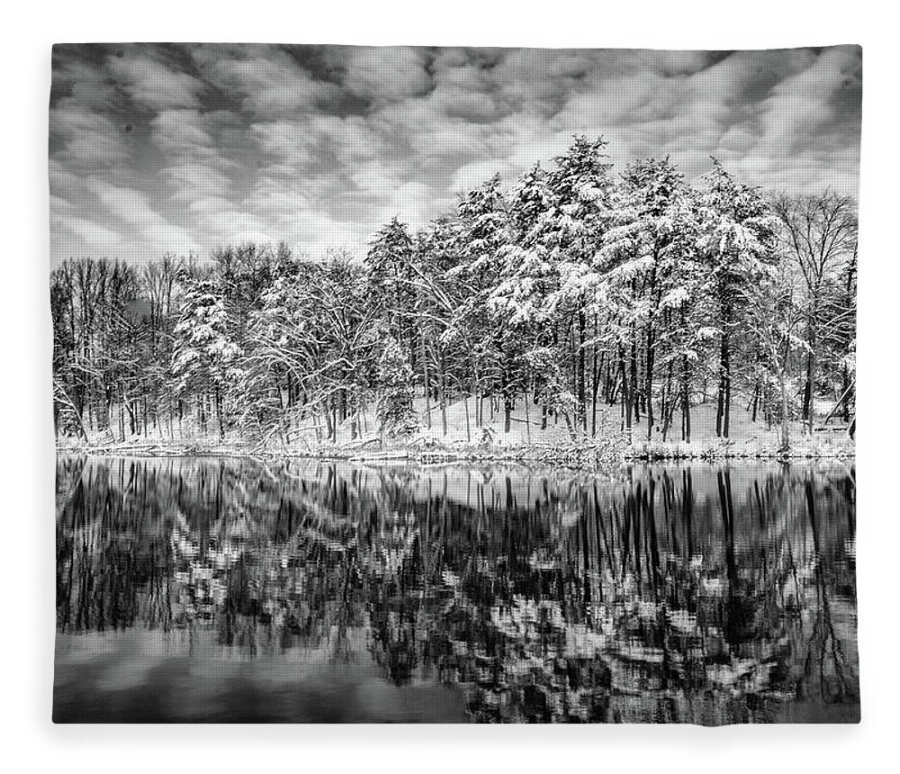 Black And White Fleece Blanket featuring the photograph Lake Tighlman in Winter by Addison Likins