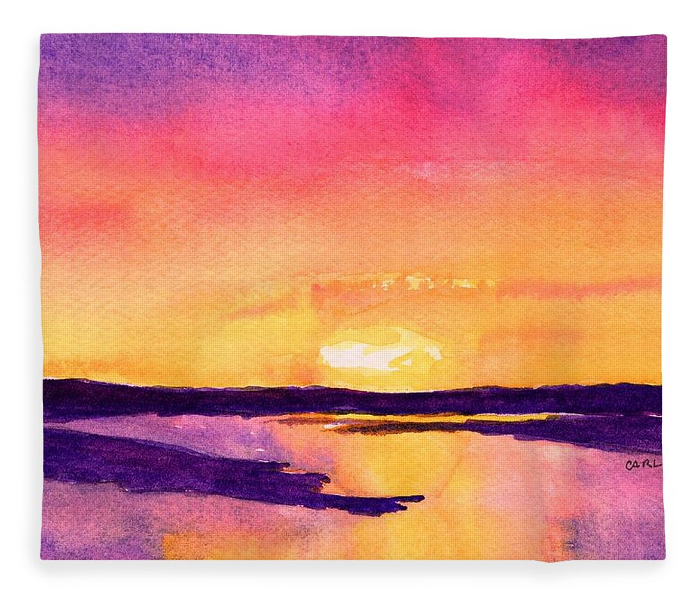 Sunset Fleece Blanket featuring the painting Lake Travis Oasis Sunset by Carlin Blahnik CarlinArtWatercolor