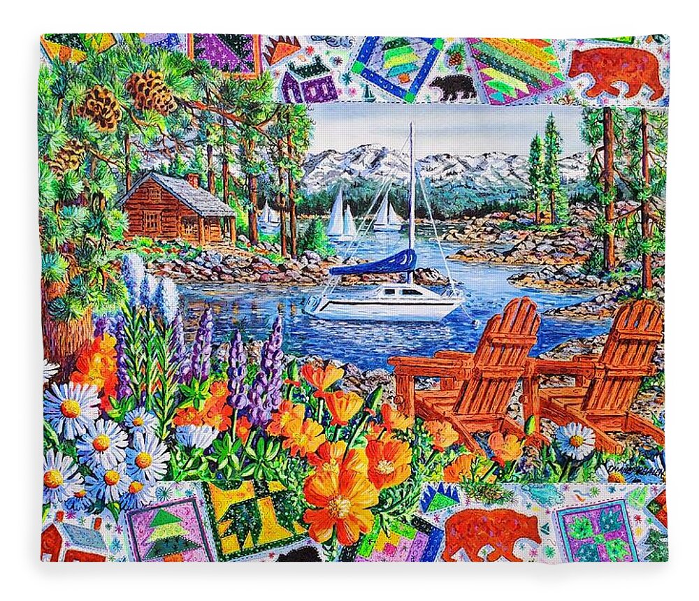 Lake Fleece Blanket featuring the painting Lakeside Retreat by Diane Phalen