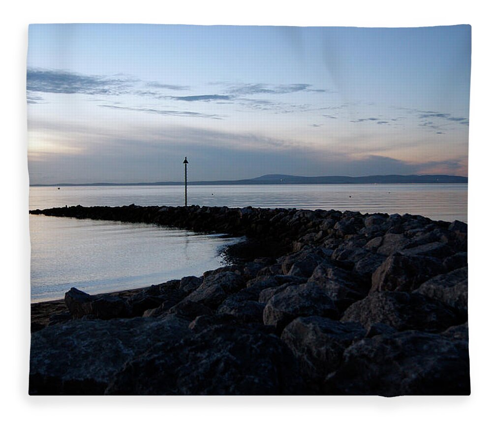 Lancashire Fleece Blanket featuring the photograph LANCASHIRE, Morecambe. A Breakwater On The Bay. by Lachlan Main