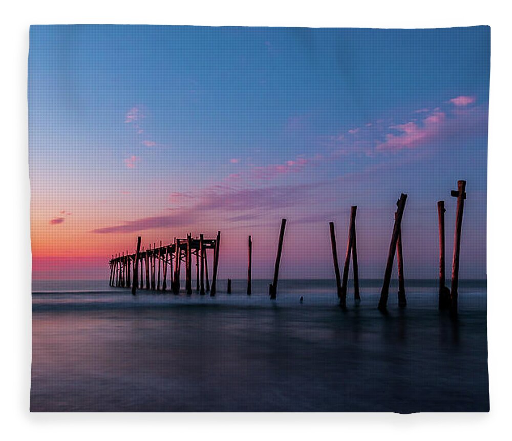 59th Pier Fleece Blanket featuring the photograph Landscape Ocean Sunrise by Louis Dallara