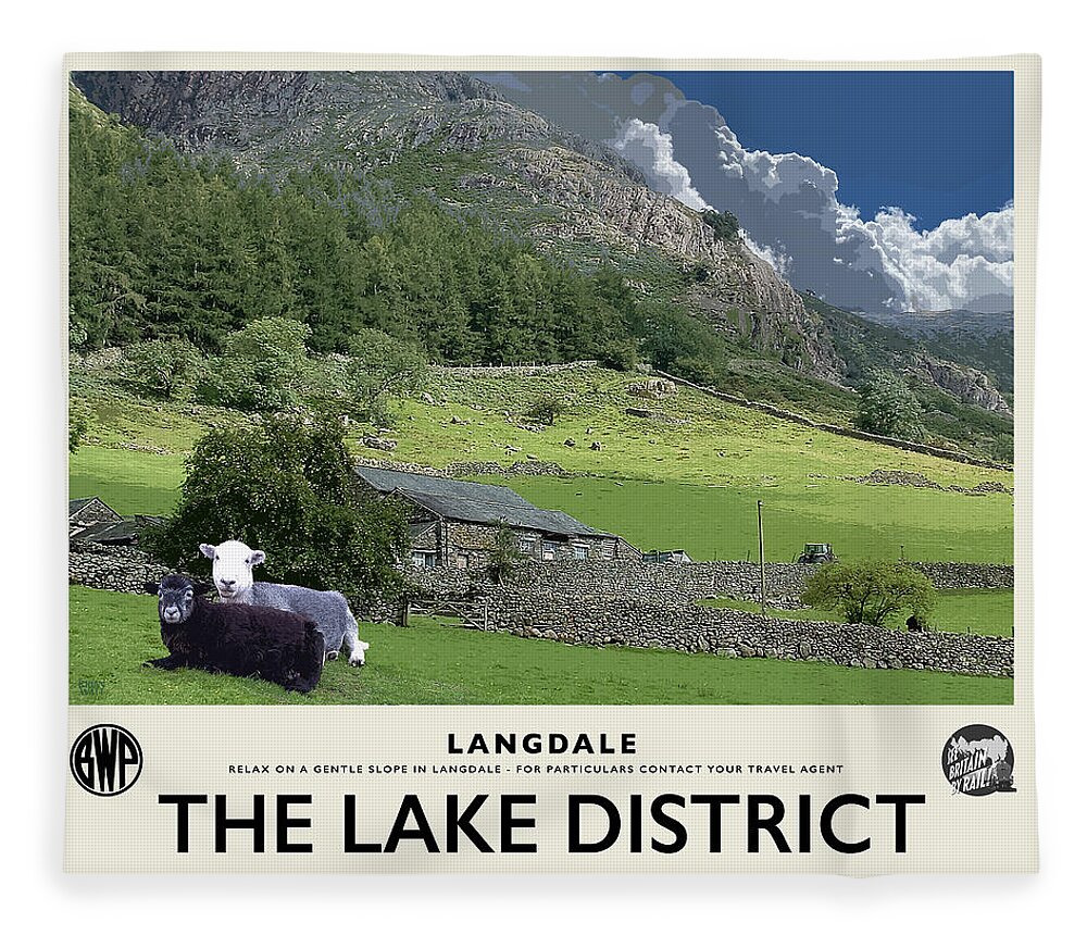 Langdale Fleece Blanket featuring the photograph Langdale Sheep Cream Railway Poster by Brian Watt
