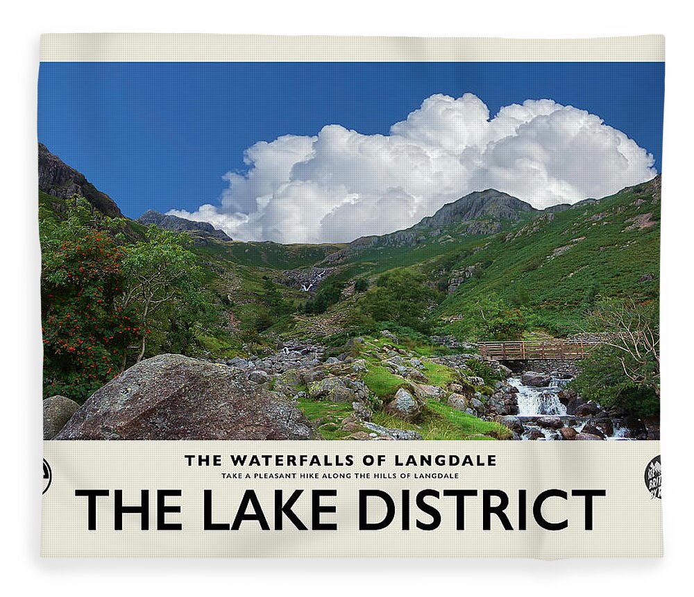 Lake District Fleece Blanket featuring the photograph Langdale Waterfalls No3 Cream Railway Poster by Brian Watt