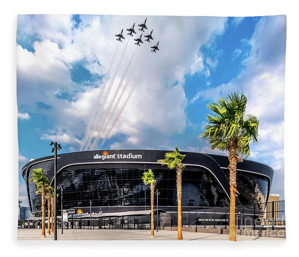 Allegiant Stadium Fleece Blanket featuring the photograph Las Vegas Raiders Allegiant Stadium Opening Day Thunderbirds Fly Over by Aloha Art