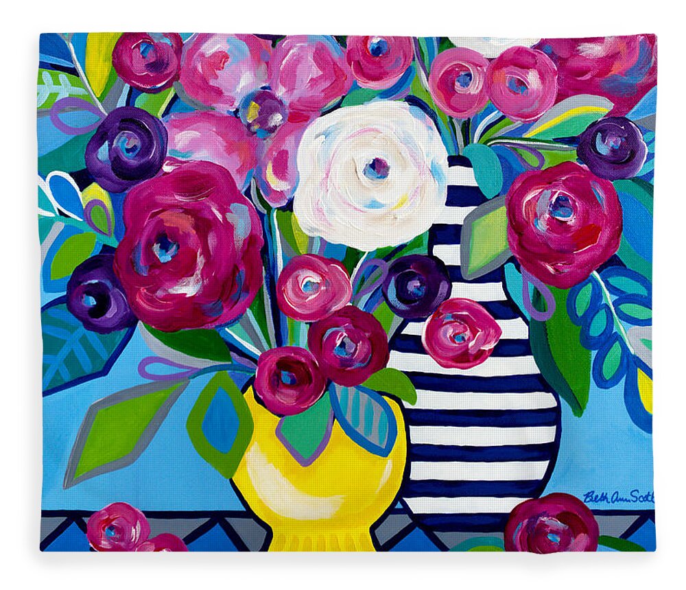 Floral Bouquet Fleece Blanket featuring the painting Last Burst of Summer by Beth Ann Scott